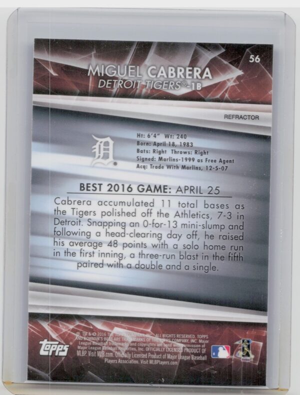 2016 Bowman's Best Miguel Cabrera Refractor #56 Tigers - Image 3