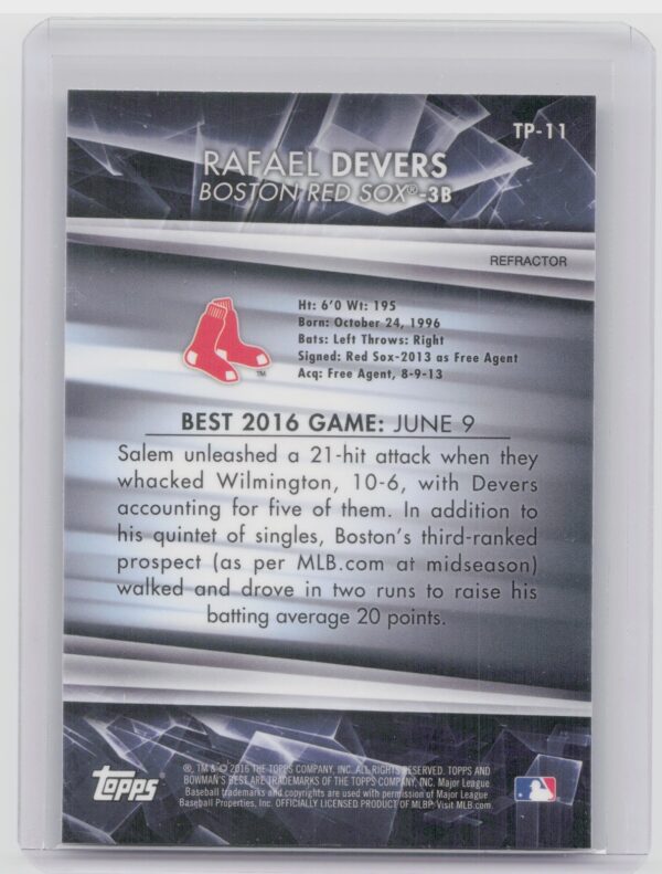 2016 Bowman's Best Rafael Devers #TP-11 Sox Top Prospects Refractor - Image 3