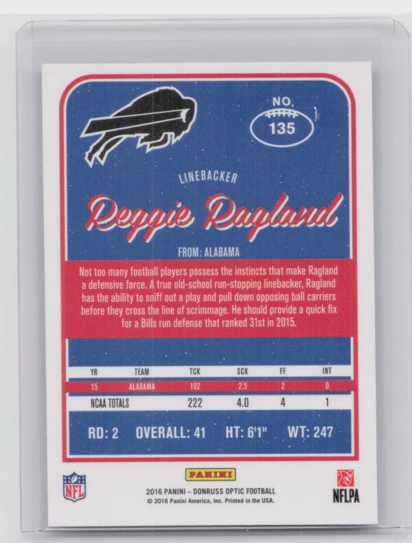 2016 Donruss Optic Reggie Ragland Holo #135 Bills - Image 3