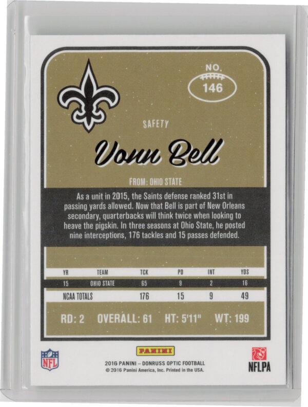 2016 Donruss Optic Vonn Bell RC #146 Saints - Image 3