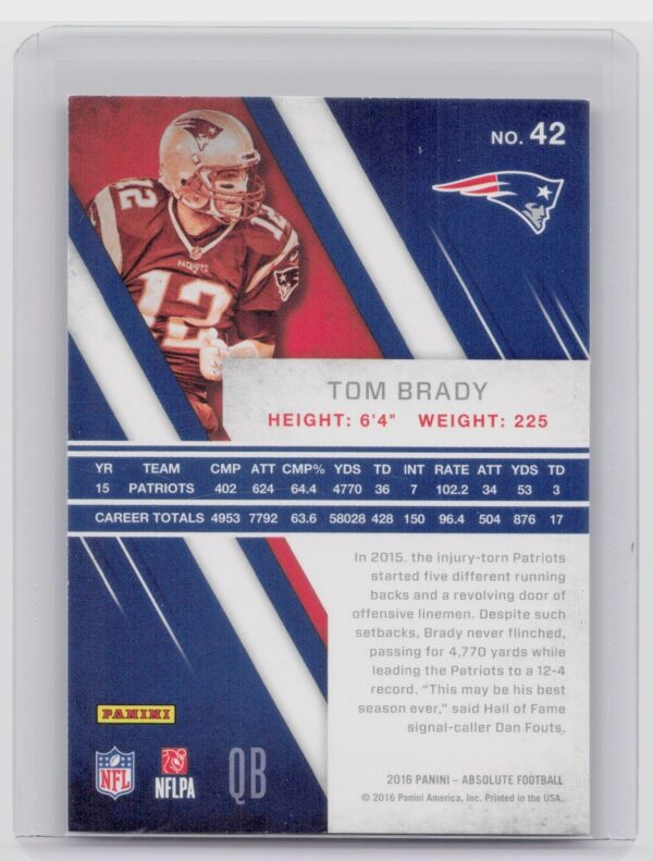 2016 Panini Absolute Tom Brady #42 Patriots - Image 3