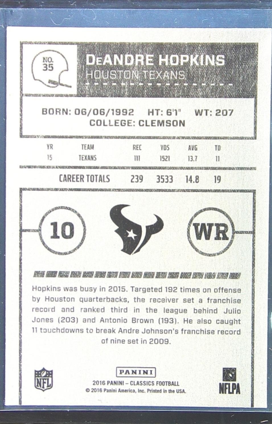 2016 Panini Classics DeAndre Hopkins #35 Texans - Image 3