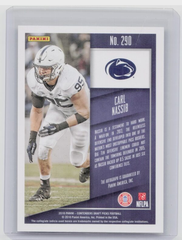 2016 Panini Contenders Draft Picks Carl Nassib AU #290 Lions - Image 3