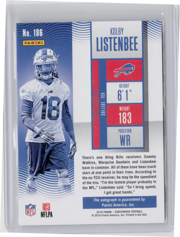 2016 Panini Contenders Kolby Listenbee AU RC #186 Bills - Image 3