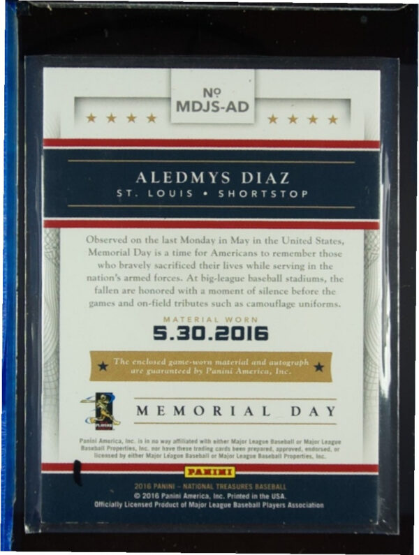 2016 Panini National Treasures Aledmys Diaz AU SN99 MEM #MDJS-AD Cardinals Memor - Image 3