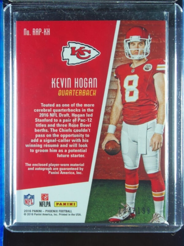 2016 Panini Phoenix Kevin Hogan AU SN199 MEM #RAP-KH Chiefs RPS Rookie Jumbo Aut - Image 3