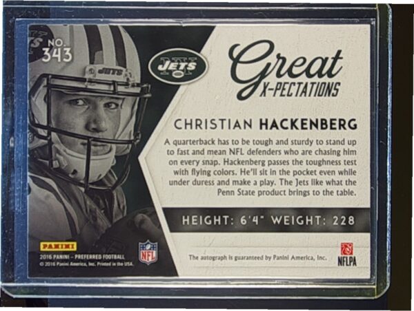 2016 Panini Preferred Christian Hackenberg Auto /49 #343 Jets - Image 3