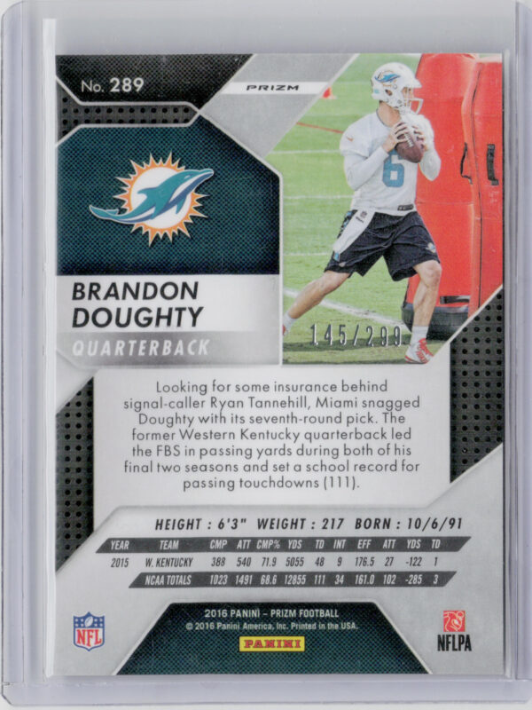 2016 Panini Prizm Brandon Doughty Orange SN299 #289 Dolphins - Image 3