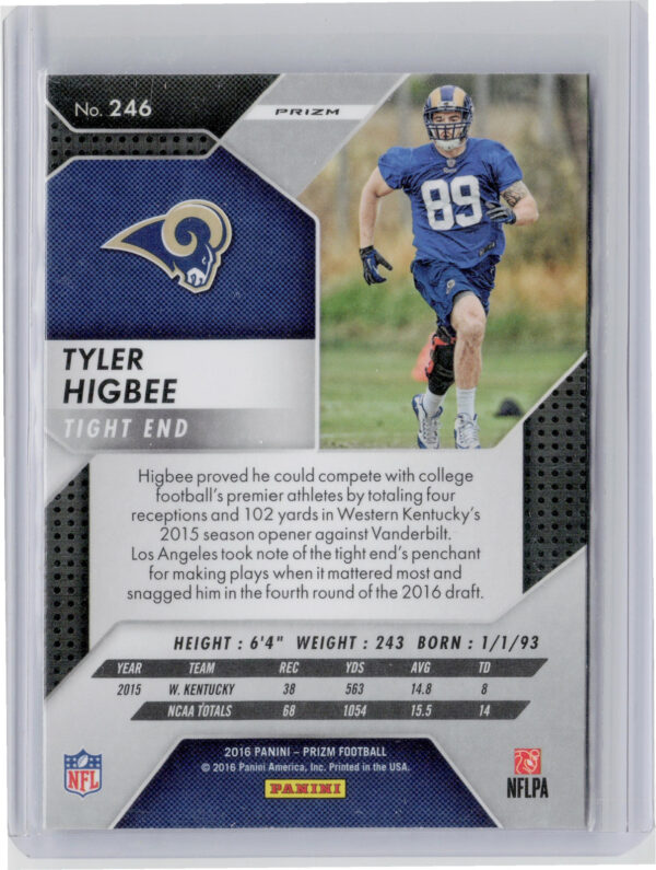 2016 Panini Prizm Tyler Higbee Prizm #246 Rams - Image 3