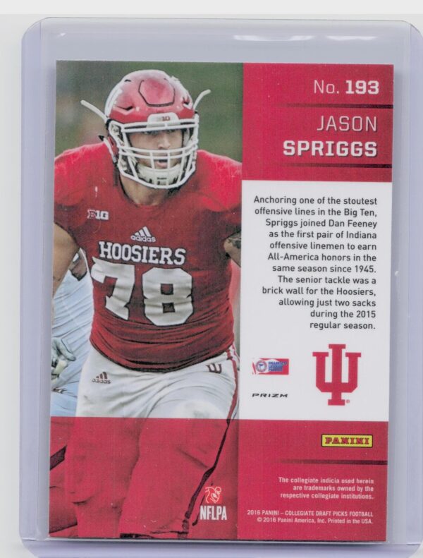 2016 Prizm Collegiate Draft Picks Jason Spriggs Prizms Red #193 Hoosiers - Image 3