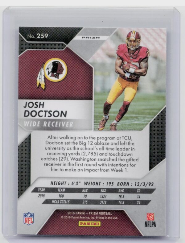 2016 Prizm Josh Doctson Prizm #259 Redskins - Image 3