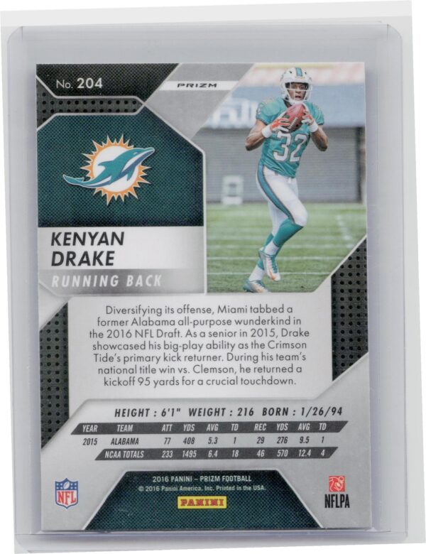2016 Prizm Kenyan Drake Prizm #204 Dolphins - Image 3