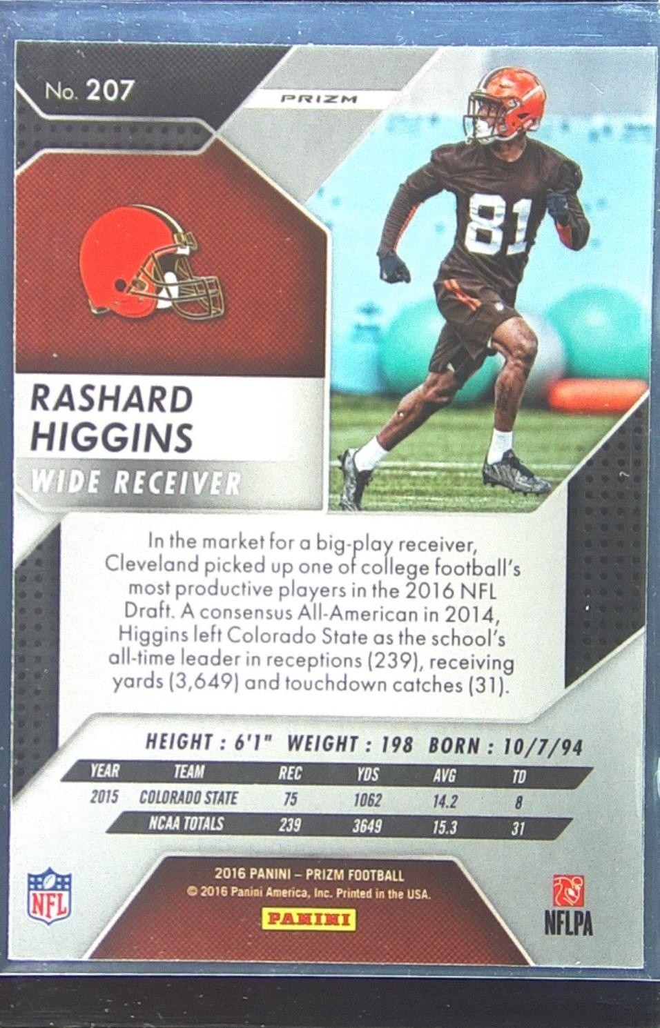 2016 Prizm Rashard Higgins Prizm RC #207 Browns - Image 3