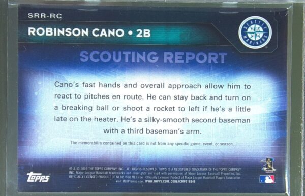2016 Topps Robinson Cano JSY #SRR-RC Mariners Scouting Report Relics - Image 3
