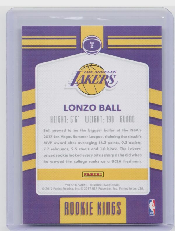 2017-18 Donruss Lonzo Ball #2 Lakers Rookie Kings - Image 3