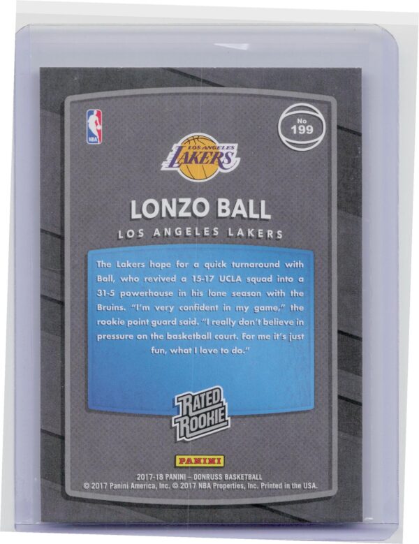 2017-18 Donruss Lonzo Ball RC #199 Lakers - Image 3
