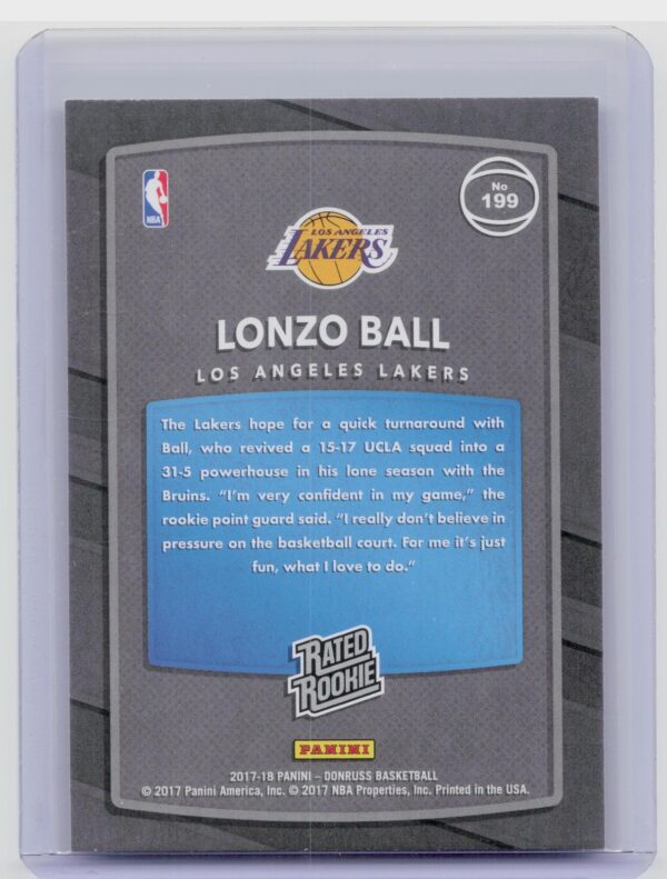 2017-18 Donruss Lonzo Ball RC #199 Lakers - Image 3
