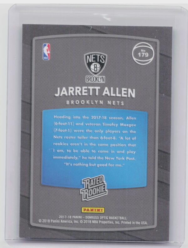 2017-18 Donruss Optic Jarrett Allen RC #179 Nets - Image 3