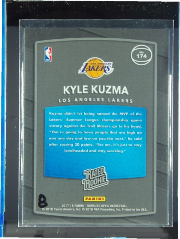 2017-18 Donruss Optic Kyle Kuzma Red and Yellow #174 Lakers - Image 3