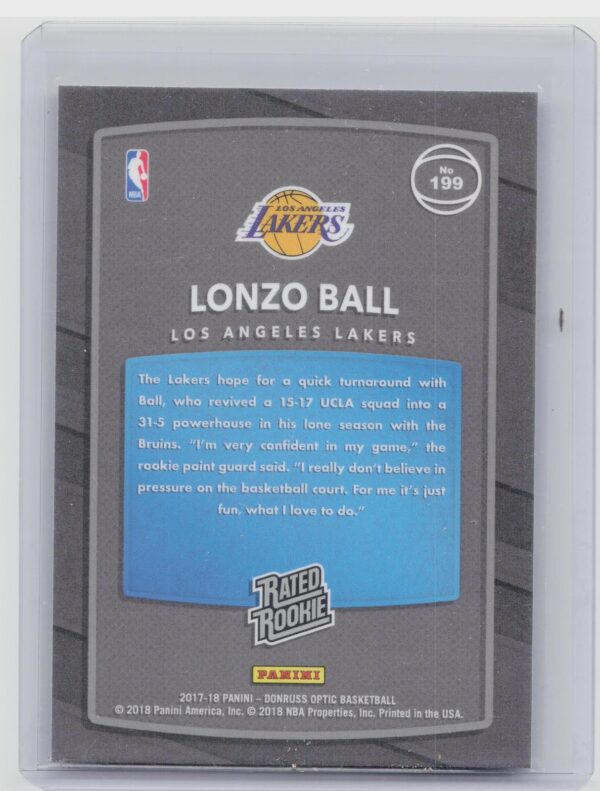 2017-18 Donruss Optic Lonzo Ball Red and Yellow #199 Lakers - Image 3