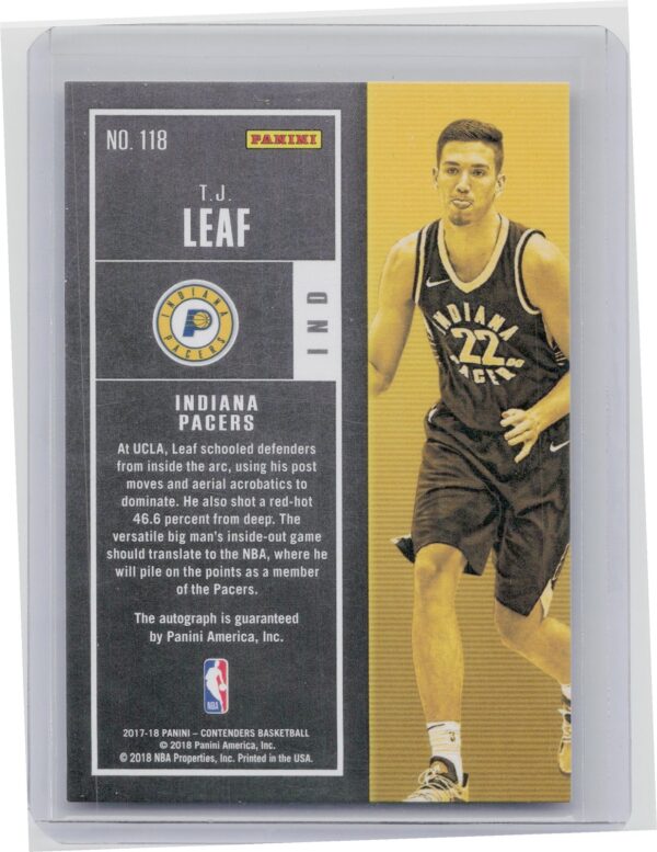 2017-18 Panini Contenders T.J. Leaf AU SN125 #118 Pacers - Image 3