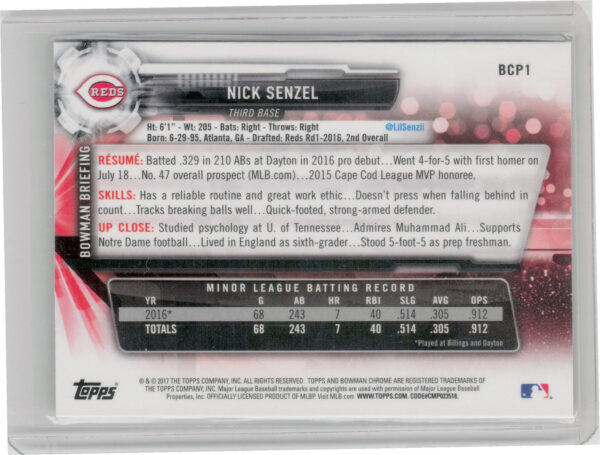 2017 Bowman Nick Senzel BCP1 - Image 3