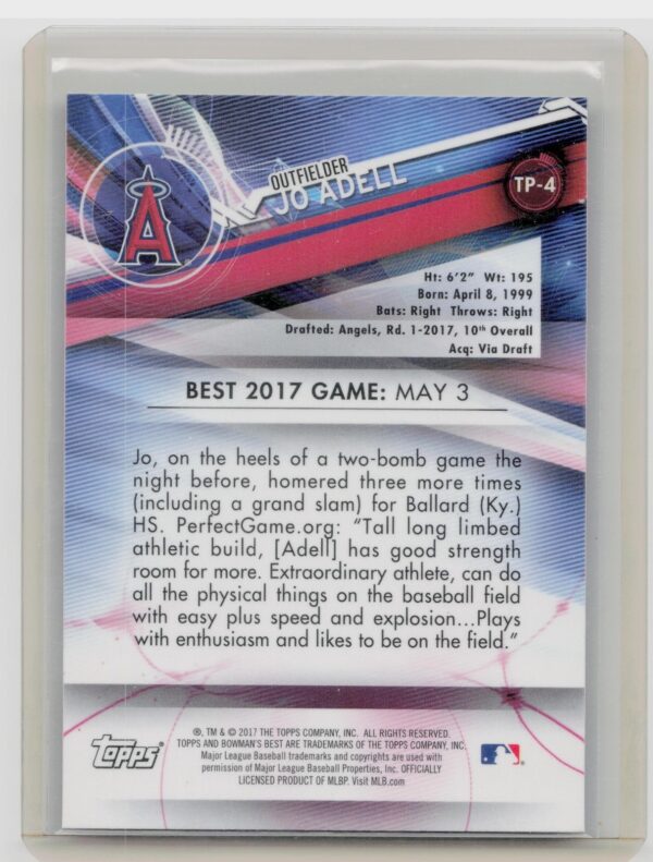 2017 Bowman's Best Jo Adell #TP-4 Angels Top Prospects - Image 3