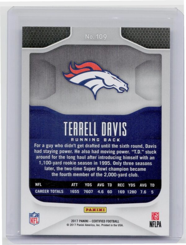 2017 Certified Terrell Davis /999 #109 Broncos - Image 3