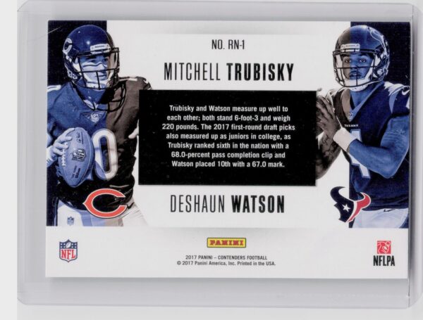 2017 Contenders Mitchell Trubisky / Deshaun Watson #RN-1 Texans Round Numbers - Image 3