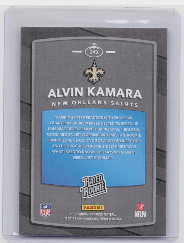 2017 Donruss Alvin Kamara RC #349 Saints - Image 3