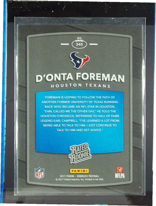 2017 Donruss D'Onta Foreman Press Proof Silver SN100 #340 Texans - Image 3