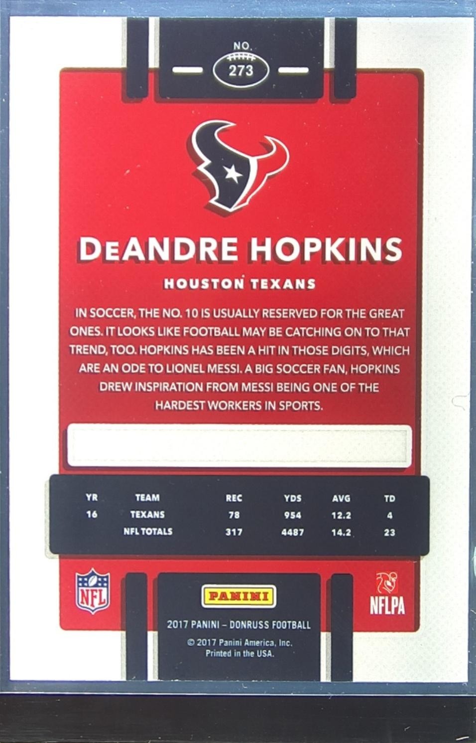 2017 Donruss DeAndre Hopkins Press Proof Gold /50 #273 Texans - Image 3