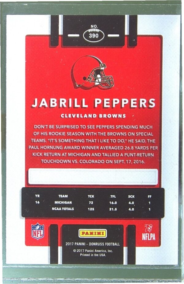 2017 Donruss Jabrill Peppers Press Proof Blue RC #390 Browns - Image 3