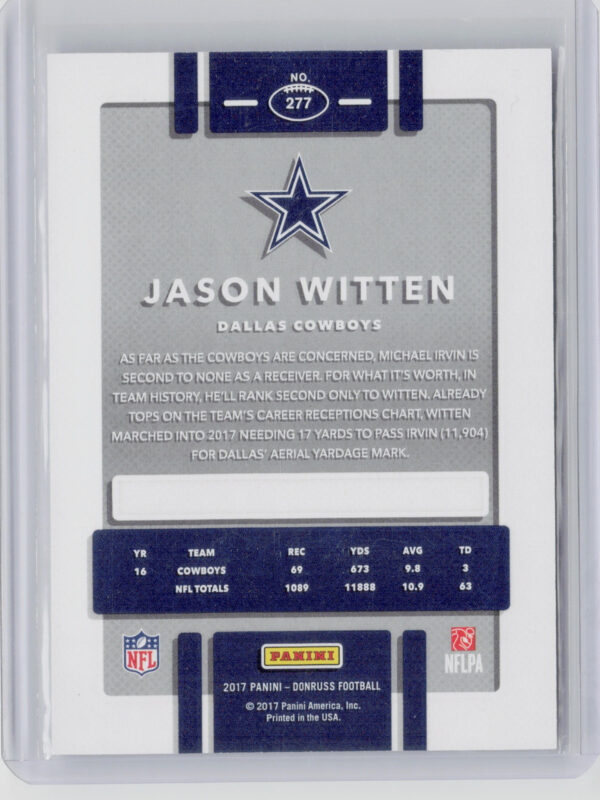 2017 Donruss Jason Witten Press Proof Silver SN100 #277 Cowboys - Image 3
