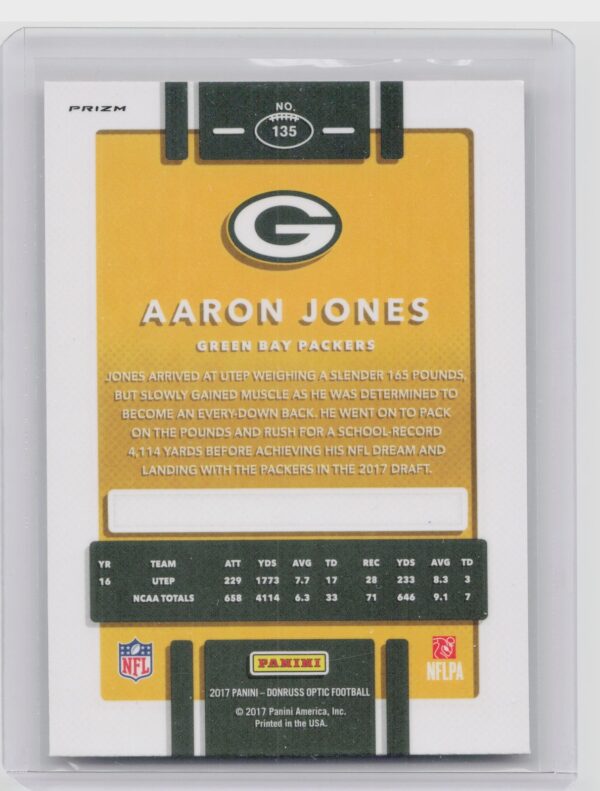 2017 Donruss Optic Aaron Jones Red and Yellow #135 Packers - Image 3