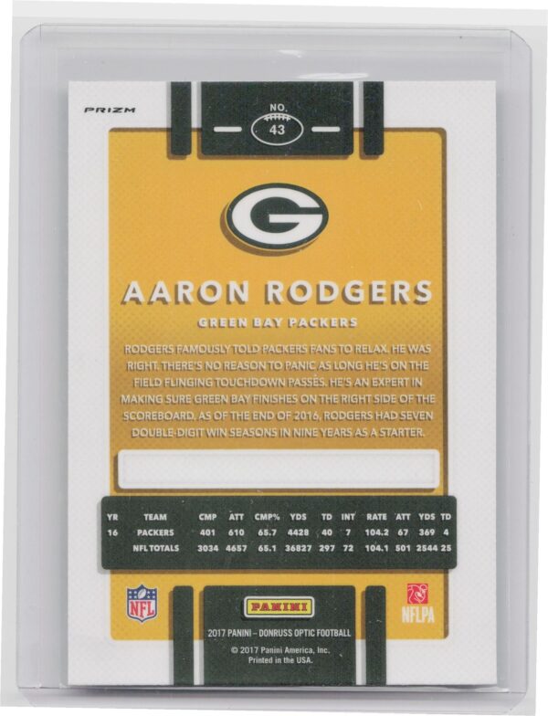 2017 Donruss Optic Aaron Rodgers #43 Packers - Image 3