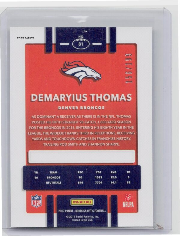 2017 Donruss Optic Demaryius Thomas Orange /199 #81 Broncos - Image 3