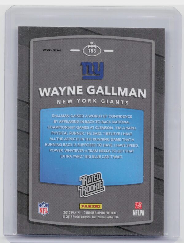 2017 Donruss Optic Wayne Gallman Pink #188 Giants - Image 3