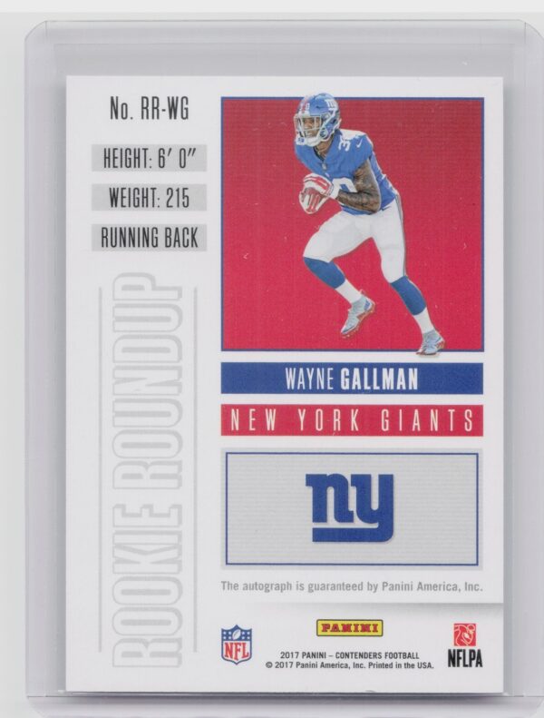 2017 Panini Contenders Wayne Gallman AU SN199 #RR-WG Giants Rookie Roundup Autog - Image 3