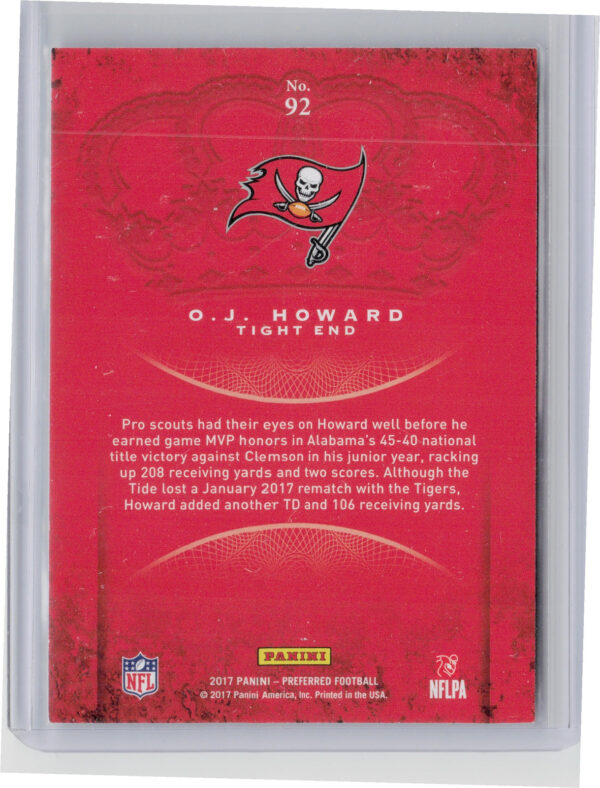 2017 Panini Crown Royale O.J. Howard Holo Gold SN175 #92 Buccaneers - Image 3