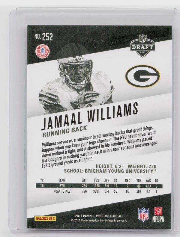 2017 Panini Prestige Jamaal Williams Xtra Points Green /150 #252 Packers - Image 3