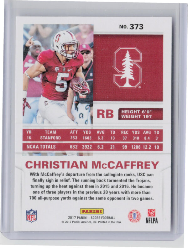 2017 Score Christian McCaffrey RC #373 Cardinal - Image 3
