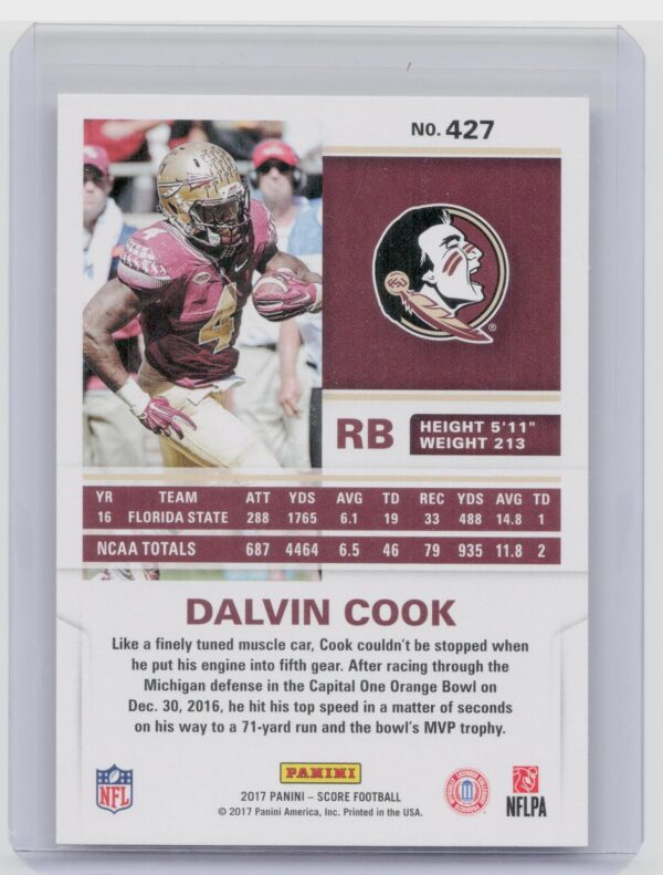 2017 Score Dalvin Cook RC #427 Seminoles - Image 3