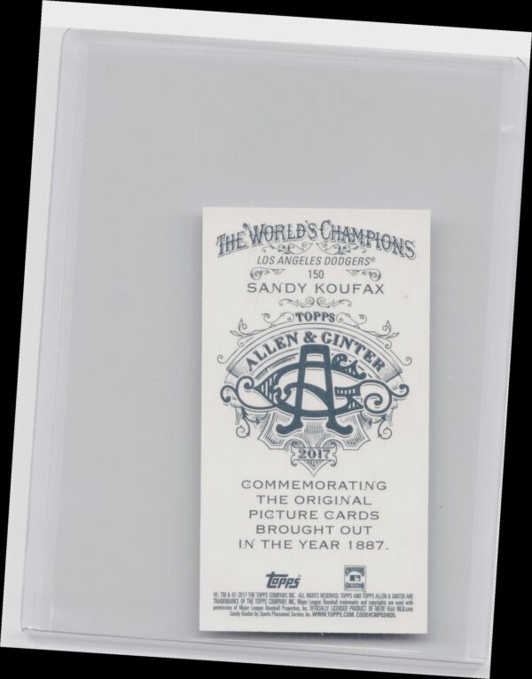2017 Topps Allen & Ginter Sandy Koufax Mini A & G Back #150 Dodgers - Image 3