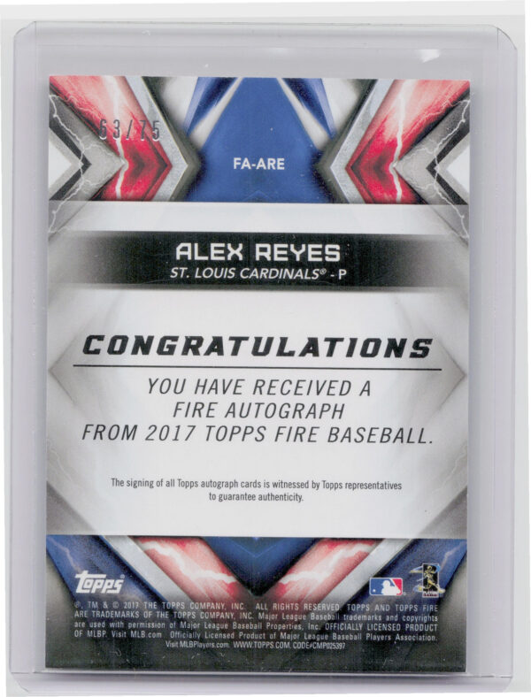 2017 Topps Fire Alex Reyes AU #FA-ARE Cardinals Autographs - Image 3