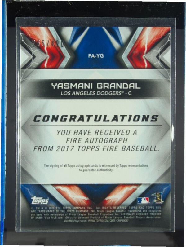 2017 Topps Fire Yasmani Grandal AU #FA-YG Dodgers Autographs - Image 3