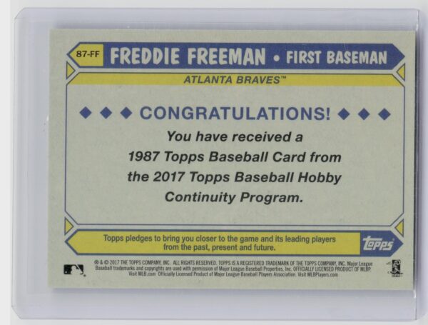 2017 Topps Freddie Freeman #87-FF Braves - Image 3