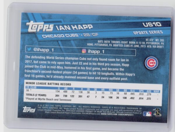 2017 Topps Update Ian Happ RC #US10 Cubs - Image 3