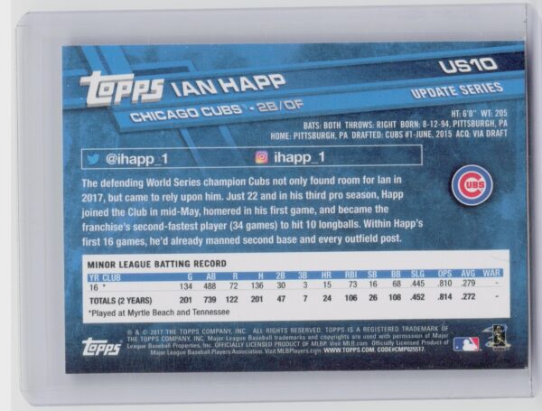 2017 Topps Update Ian Happ RC #US10 Cubs - Image 3