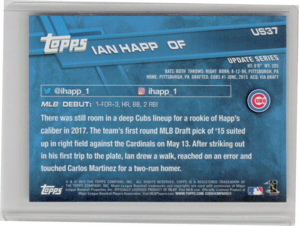 2017 Topps Update Ian Happ #US37 Cubs - Image 3